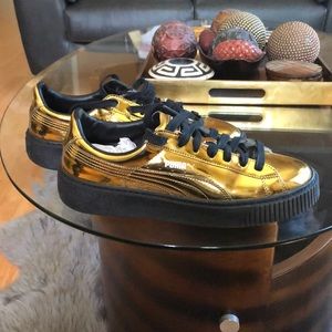 Gold metallic puma platform sneaker